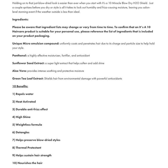 It’s A 10 Blow Dry Miracle H2O Shield - Picture 8 of 8